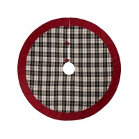 Glitzhome Plaid Fabric Christmas Tree Skirt with Red Trim