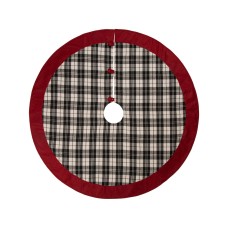 Glitzhome Plaid Fabric Christmas Tree Skirt with Red Trim
