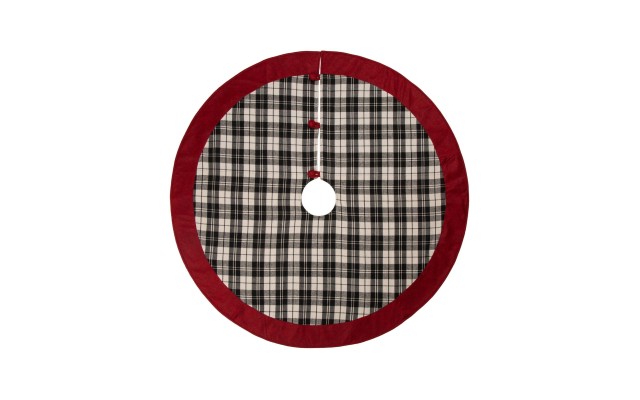  Plaid Fabric Christmas Tree Skirt with Red Trim
