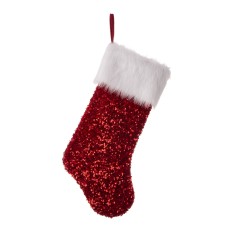 Glitzhome Sequin Christmas Stocking, Red