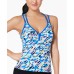  Women’s Crossed Signals Printed Racerback Top Swimsuit, Blue, Medium