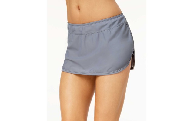  Women's Solid Swim Skirt Swimsuit, Grey, Large