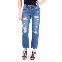 Gogo Jeans Juniors’ High Rise Ripped EX-Boyfriend Jeans, Blue, 13