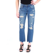 Gogo Jeans Juniors’ High Rise Ripped EX-Boyfriend Jeans, Blue, 13
