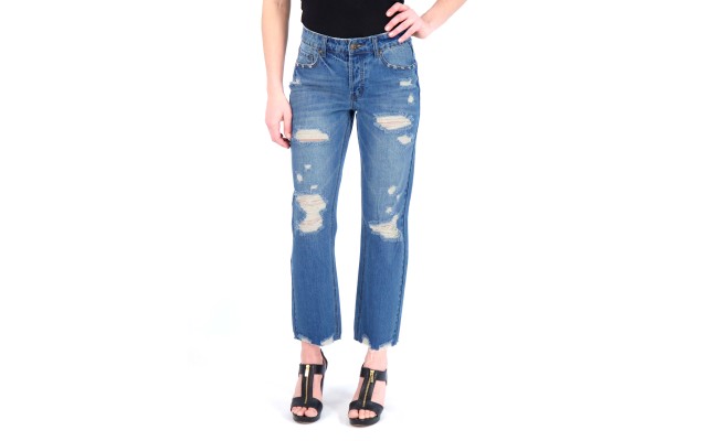  Juniors’ High Rise Ripped EX-Boyfriend Jeans, Blue, 13