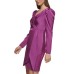  Womens Belted Puff-Sleeve Dress, Purple/8