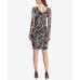  Women’s Long Sleeve V Neck Printed Mesh Dress, Black/Blush, 0