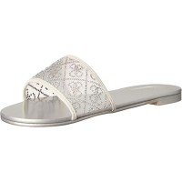 Guess Women’s Norrin Logo One Band Flat Sandals, Silver 8.5