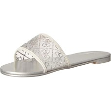 Guess Women’s Norrin Logo One Band Flat Sandals, Silver 8.5