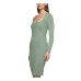  Womens Ribbed-Knit Midi Dress, Green/S