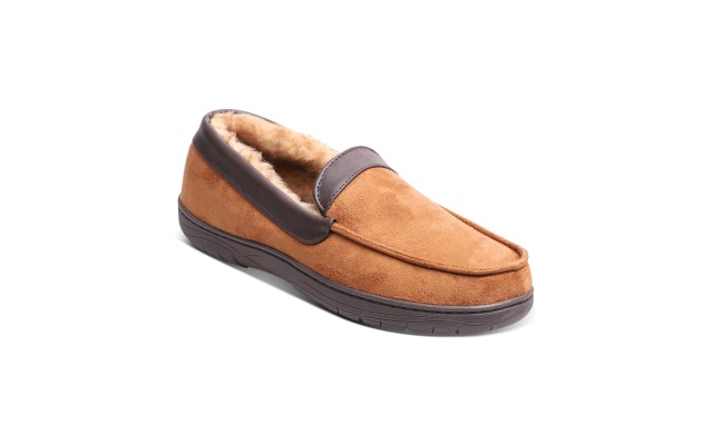  Men's Faux-Shearling Venetian House Slippers, Brown, Large