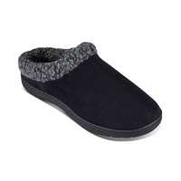 Haggar Men’s Faux-Suede Clog Slippers with Fleece Collar, Black, X-Large