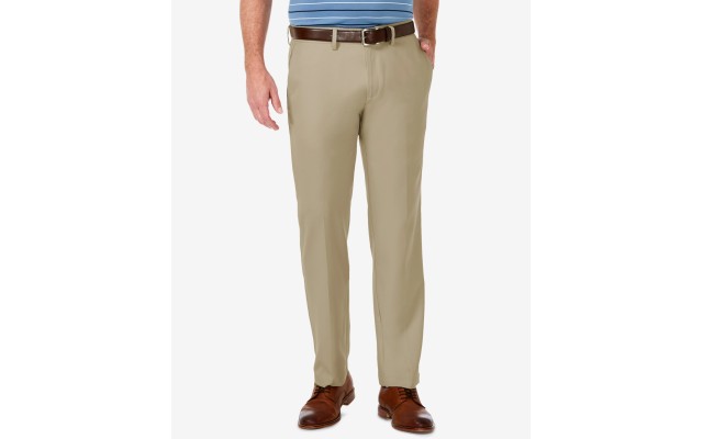  Men’s Cool 18 Pro Stretch Straight Fit Flat Front Dress Pants, Beige, 34×30
