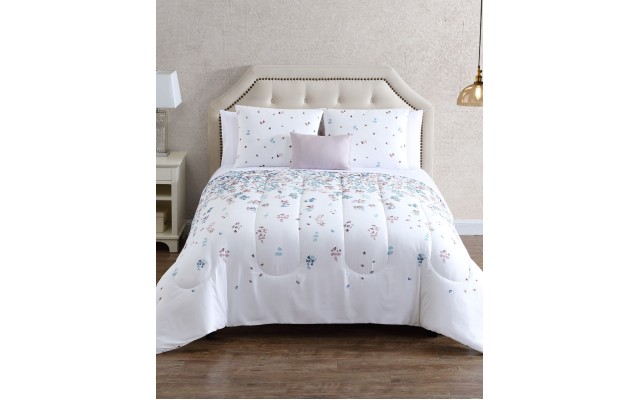  Waterfall Floral Reversible 12-Pc. King Comforter Set, Blush/Blue, King
