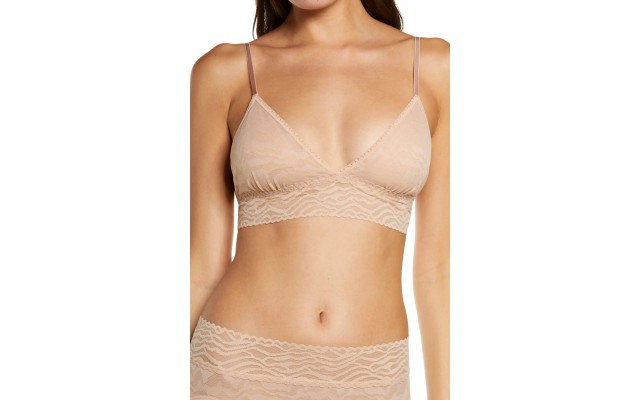  Printed Lace Bralette, Mocha, Medium