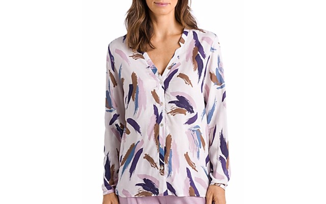  Women's Sleep & Lounge Woven Viscose Long Sleeve Tops, Beige, Medium