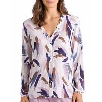 Hanro Women's Sleep & Lounge Woven Viscose Long Sleeve Tops, Beige, Small