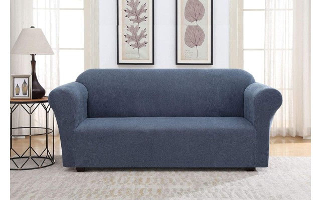  Striae Stretch Fit Sofa Slipcover, Blue