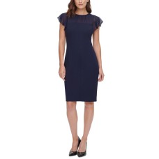 Harper Rose Flutter-Sleeve Sheath  Navy Dress