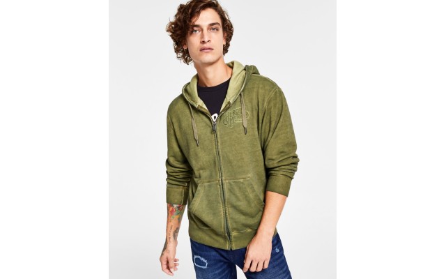  Mens Vintage Zip Hoodie, Green, Medium