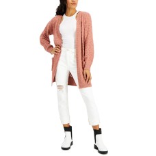 Hippie Rose Juniors Bubble Sleeve Cardigan, Light Pink/L