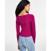  Juniors’ Bustier Scoop Neck Sweater, Lush Berry, Medium