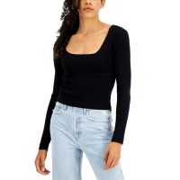 Hippie Rose Juniors’ Bustier Scoop Neck Sweater, Black, X-Small