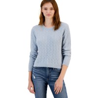 Hippie Rose Juniors’ Cable-Knit Crewneck Pullover Sweater, Blue, XL