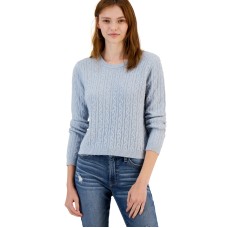 Hippie Rose Juniors’ Cable-Knit Crewneck Pullover Sweater, Blue, XL