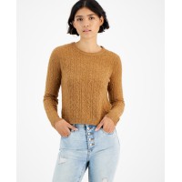 Hippie Rose Juniors’ Cable-Knit Crewneck Pullover Sweater, Brown, Large