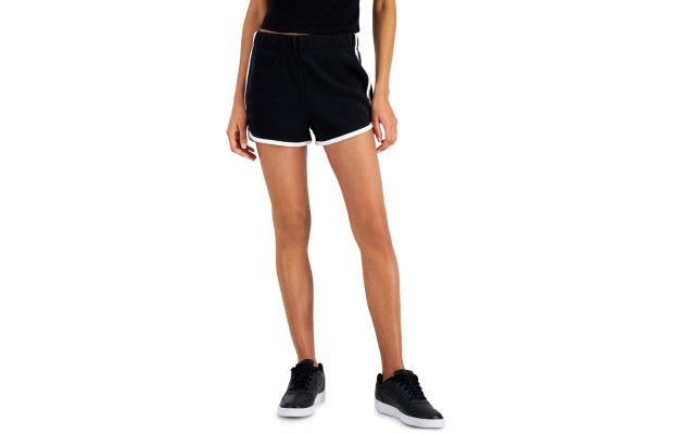  Juniors’ Contrast-Trim Dolphin Shorts, Black, Large