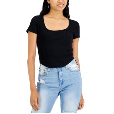 Hippie Rose Juniors’ Corset Scoop-Neck T-Shirt, Black, XS