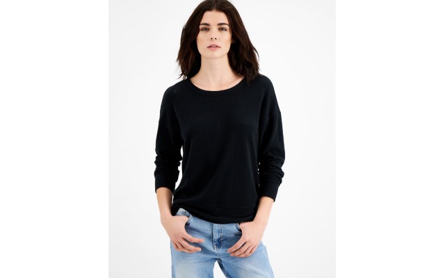 Juniors Cutout-Back Knit Top, Black, Medium
