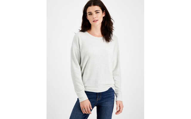  Juniors Cutout-Back Knit Top,White/Heather Grey,Large
