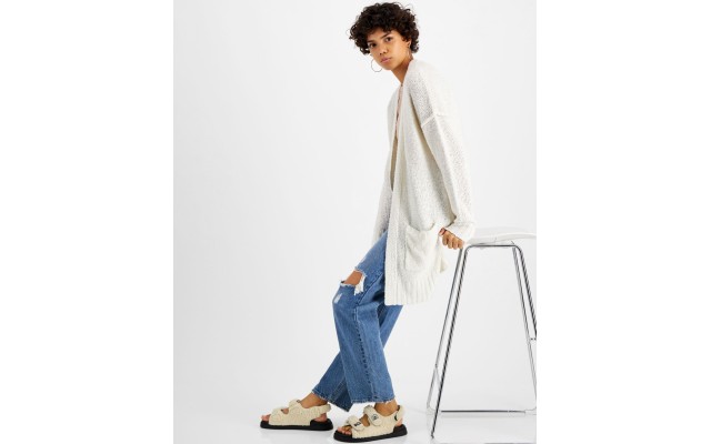  Juniors Drop-Shoulder Open-Front Cardigans, White, Large