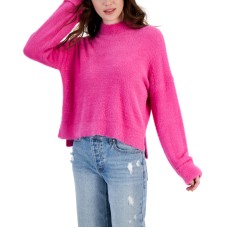 Hippie Rose Juniors’ Eyelash Mock-Neck Cuffed Sweater, Vivid Pink, Small