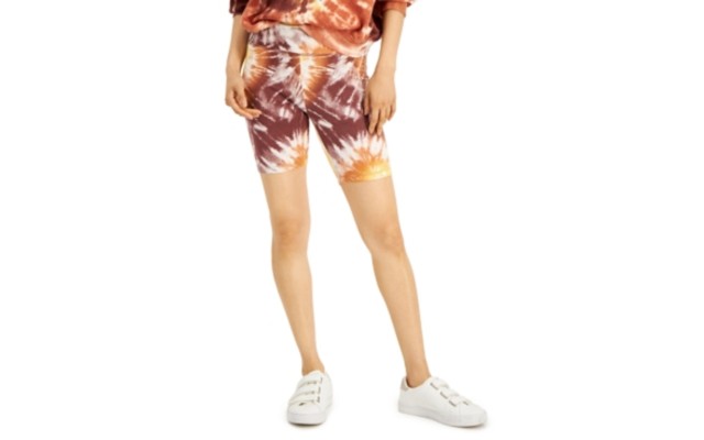  Juniors High-Rise Graphic Biker Shorts, Brown, X-Small