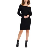 Hippie Rose Juniors’ Off-the-Shoulder Long-Sleeve Sweater Dress – Black, X-Small