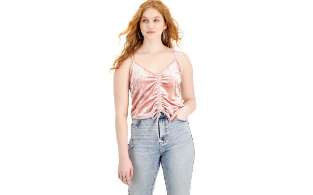  Juniors’ Ruched Tie-Hem Camisole, Light Pink/S
