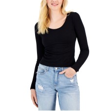 Hippie Rose Juniors’ Seamless Long-Sleeve Scoop-Neck Top, Black, XL