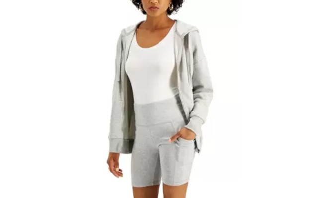  Juniors’ Side Pocket Biker Shorts, Light Grey, Medium