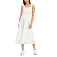 Hippie Rose Juniors’ Smocked Sleeveless Midi Dress, Ivory, Small