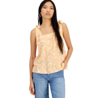 Hippie Rose Juniors’ Square-Neck Tie-Strap Smocked Top, Coral, Small