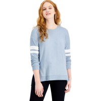 Hippie Rose Juniors’ Striped-Sleeve Top, Blue Combo, Large