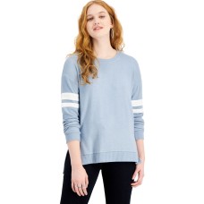 Hippie Rose Juniors’ Striped-Sleeve Top, Blue Combo, Large