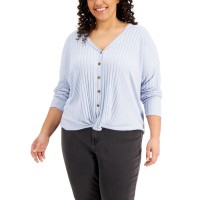 Hippie Rose Juniors Trendy Plus Size Twist-Front Top, Peri Stone, 3X