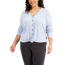 Hippie Rose Juniors Trendy Plus Size Twist-Front Top, Peri Stone, 3X