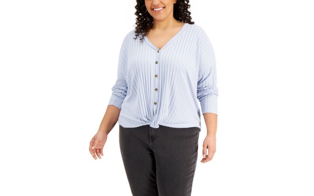  Juniors Trendy Plus Size Twist-Front Top, Peri Stone, 3X