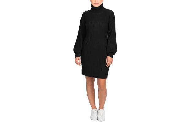  Juniors Turtleneck Sweater Dress, Black, Small