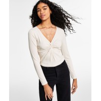 Hippie Rose Juniors’ Twist Front Top, Beige/L